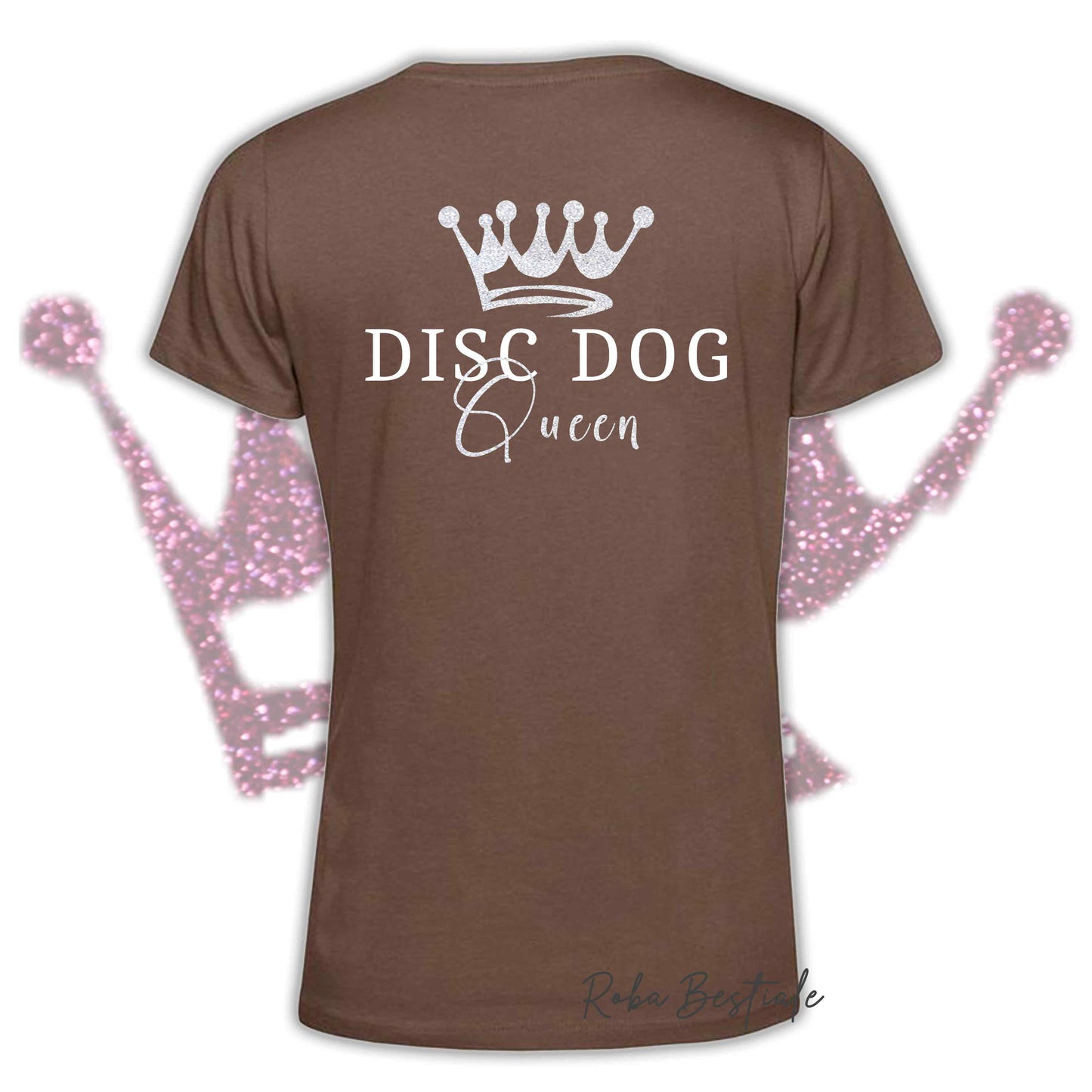 T-Shirt HRH - DISC DOG QUEEN - Uomo o Donna, HOT COLORS - Applicazioni BIANCO GLITTER! - dalla XS alla 5XL