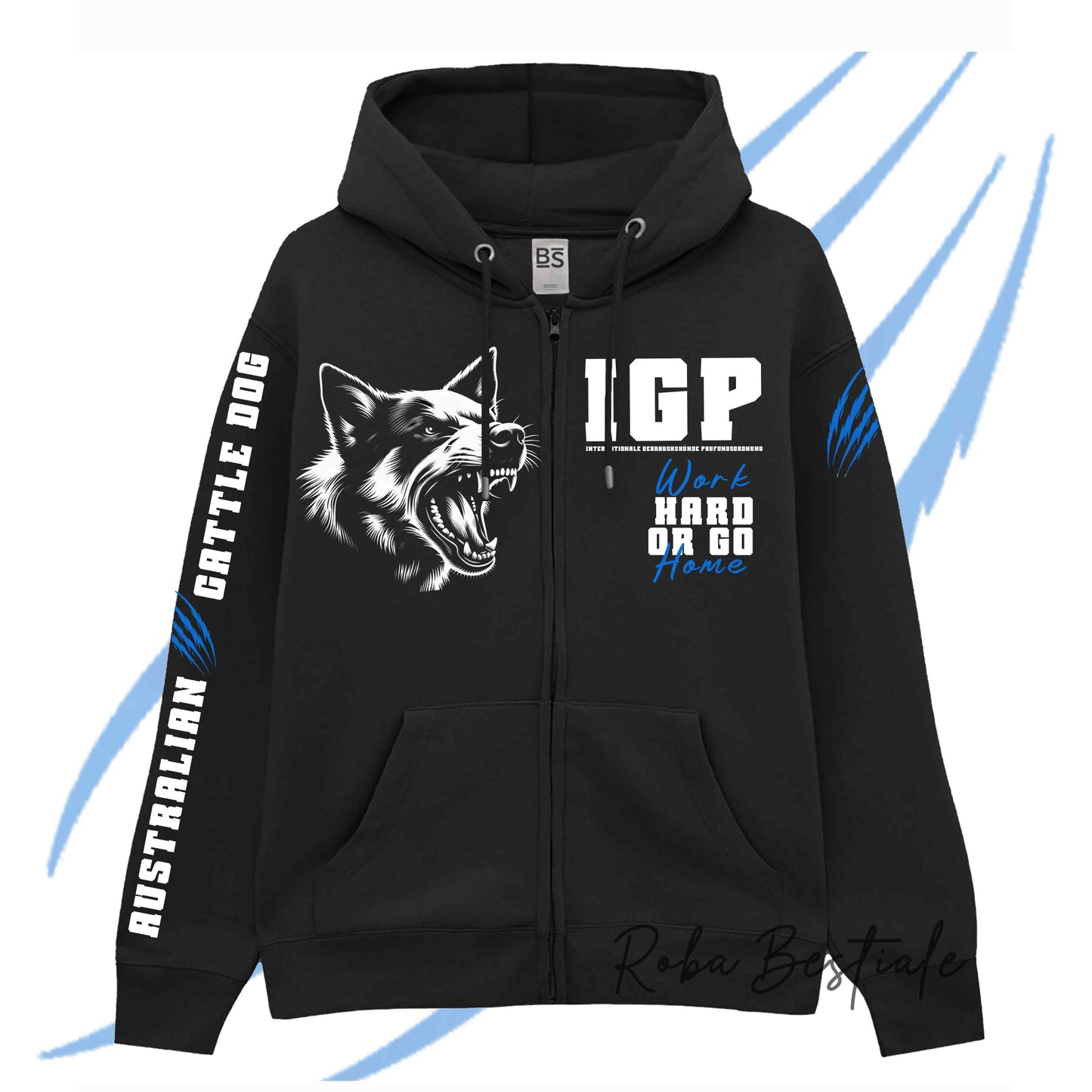 Felpa Invernale Full Zip IGP4 - AUSTRALIAN CATTLE DOG - Unisex - Nera - Dettagli in Colore a Scelta - dalla XS alla 3XL