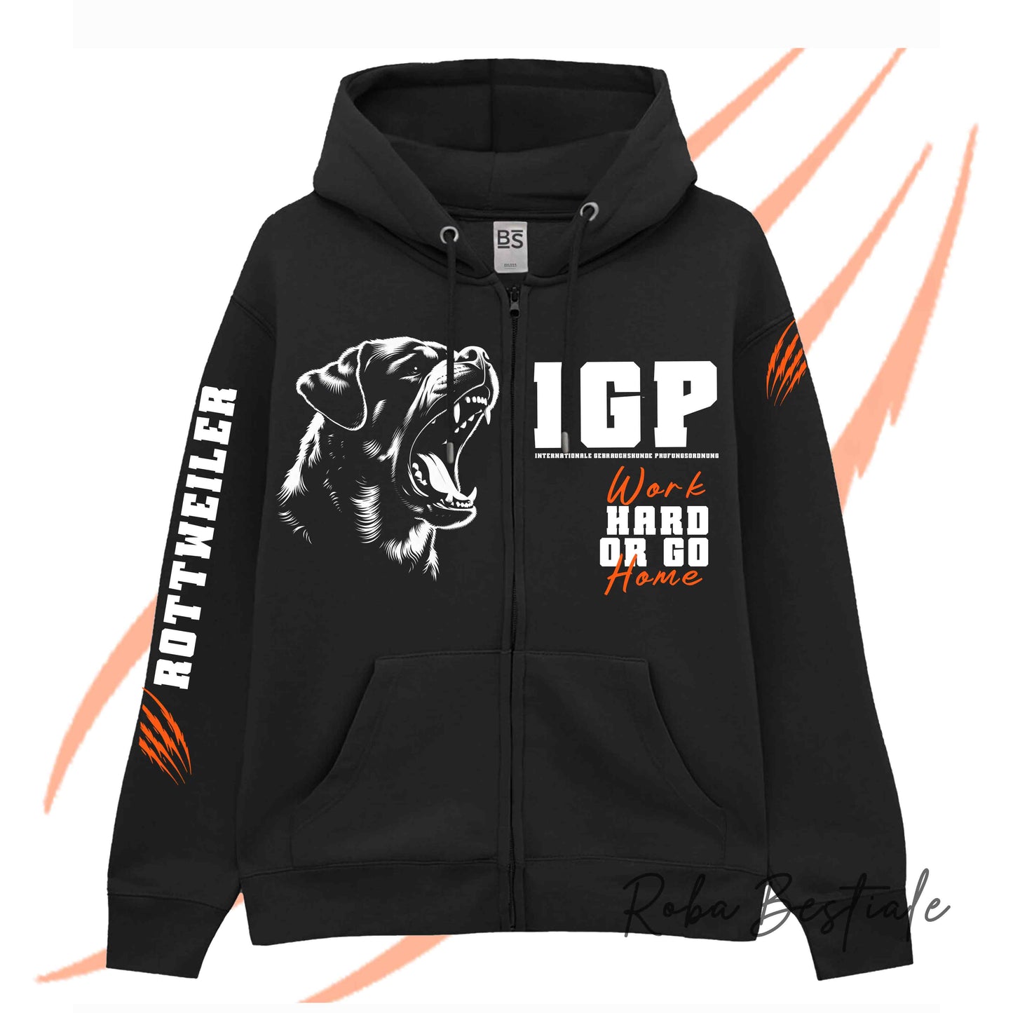 Felpa Invernale Full Zip IGP4 - ROTTWEILER - Unisex - Nera - Dettagli in Colore a Scelta - dalla XS alla 3XL