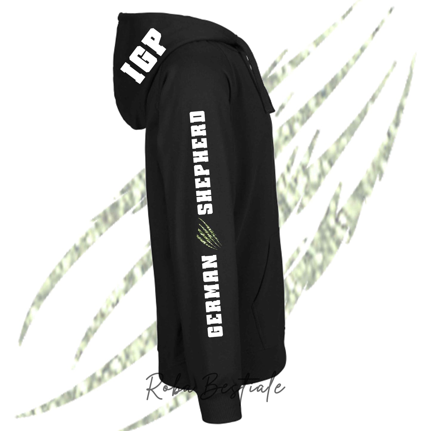 Felpa Zip IGP4 - PASTORE TEDESCO - GLITTER! Unisex - Nera - Dettagli in Colore a Scelta - dalla XS alla 3XL