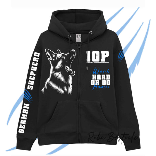 Felpa Zip IGP4 - PASTORE TEDESCO - Unisex - Nera - Dettagli in Colore a Scelta - dalla XS alla 3XL