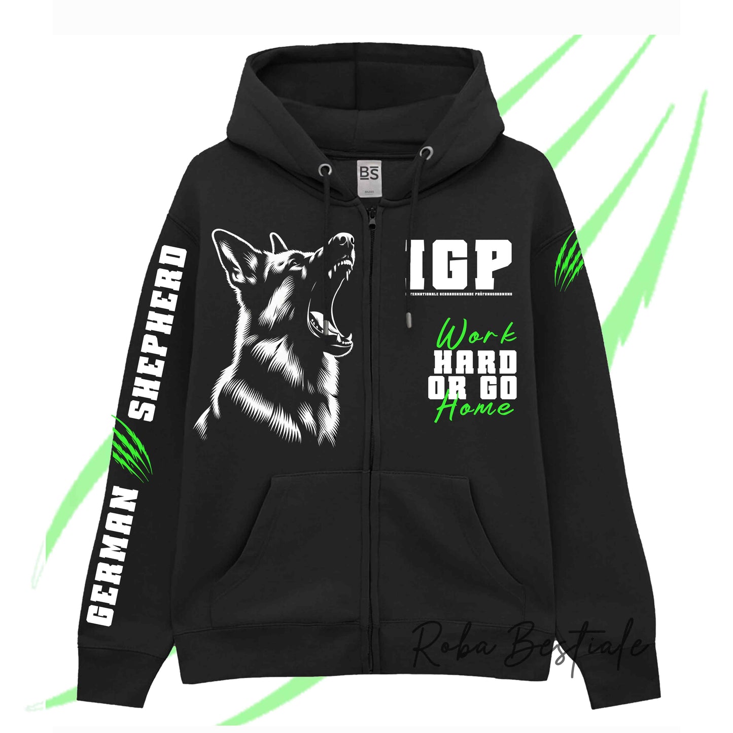 Felpa Zip IGP4 - PASTORE TEDESCO - Unisex - Nera - Dettagli in Colore a Scelta - dalla XS alla 3XL