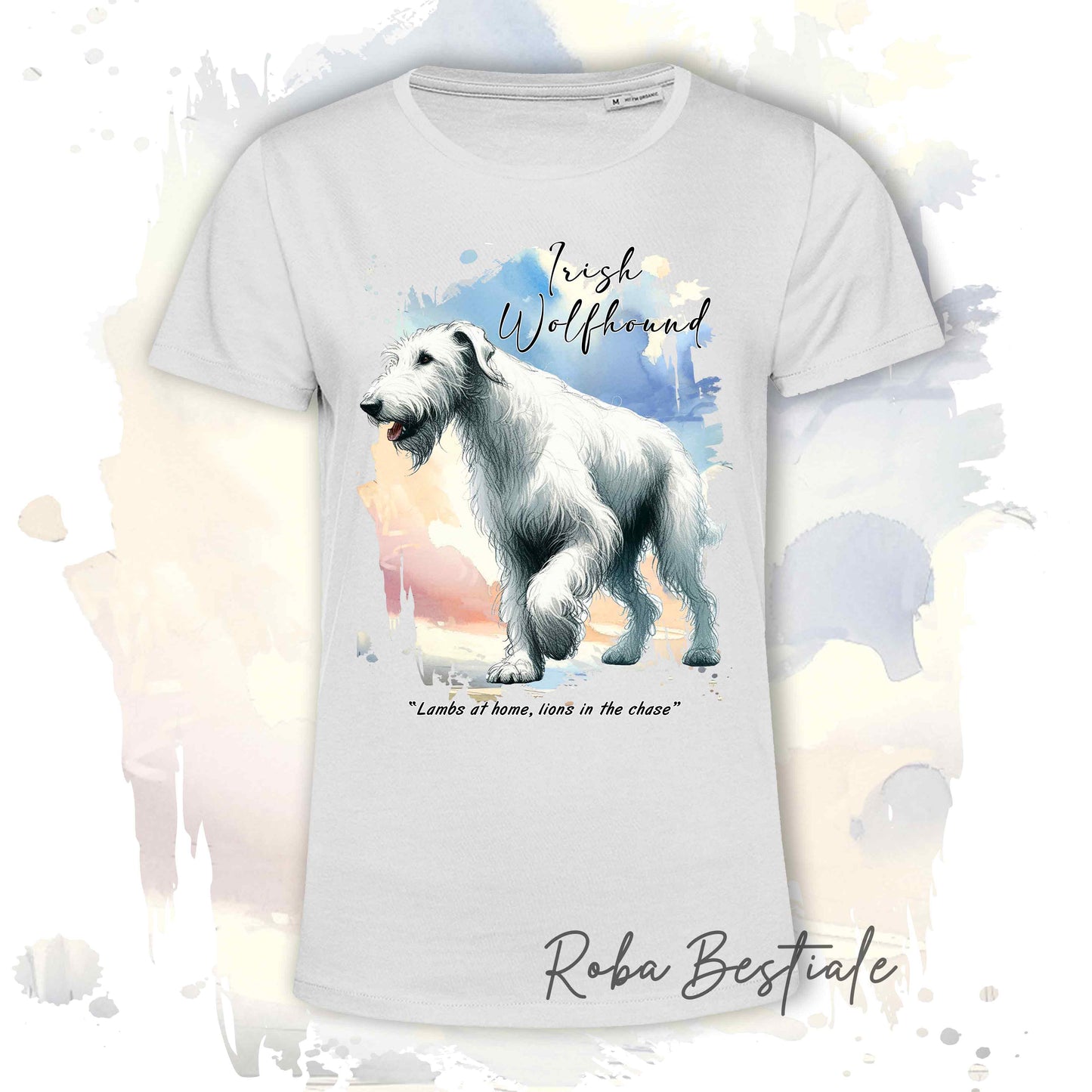 T-Shirt BEHAVIOR - IRISH WOLFHOUND Bianco - Standard FCI - 100% Cotone, Bianca, Uomo o Donna - dalla XS alla 5XL
