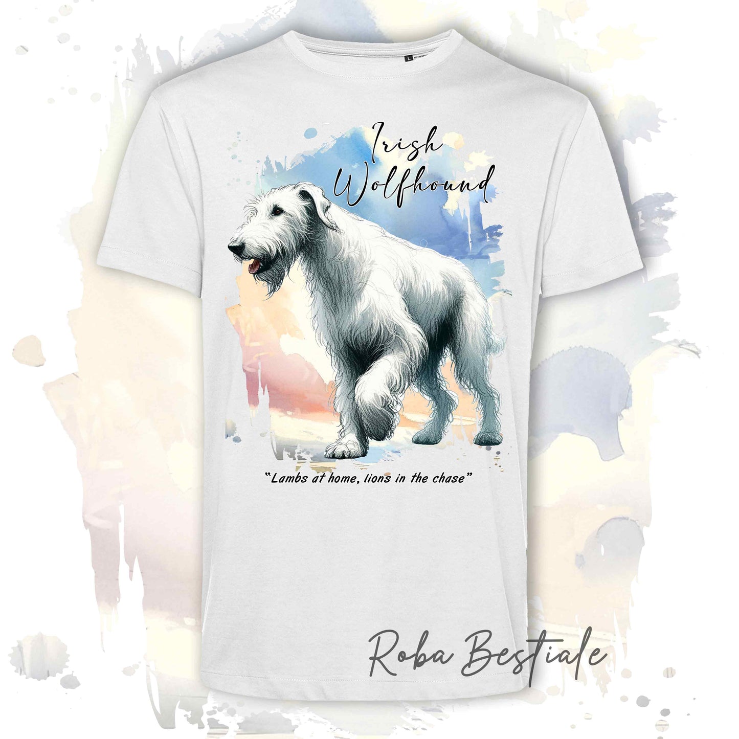 T-Shirt BEHAVIOR - IRISH WOLFHOUND Bianco - Standard FCI - 100% Cotone, Bianca, Uomo o Donna - dalla XS alla 5XL
