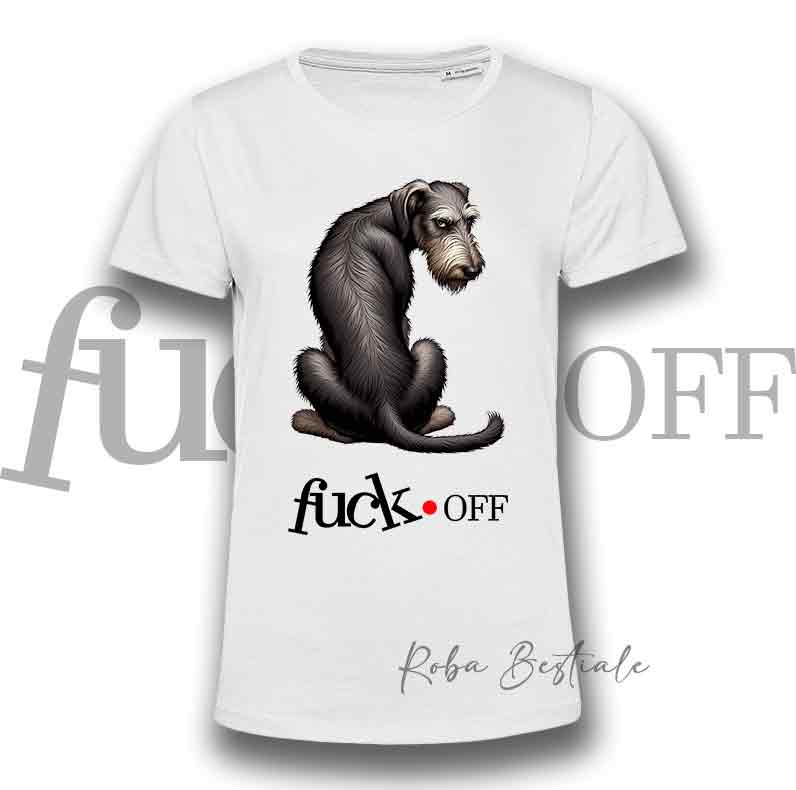 T-Shirt F**K OFF - IRISH WOLFHOUND Grigio - Bianca o Nera - Uomo o Donna - dalla XS alla 5XL
