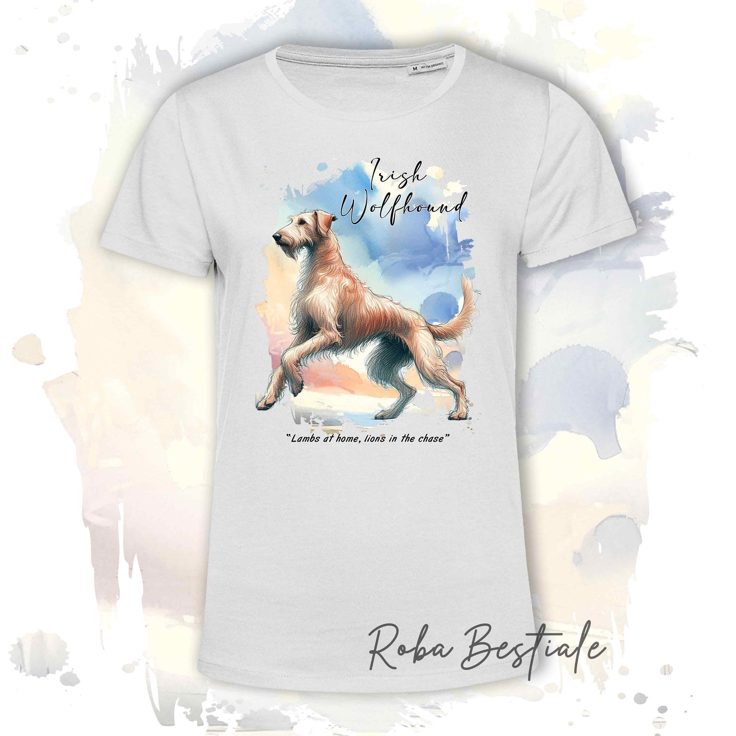 T-Shirt BEHAVIOR - IRISH WOLFHOUND Rosso - Standard FCI - 100% Cotone, Bianca, Uomo o Donna - dalla XS alla 5XL