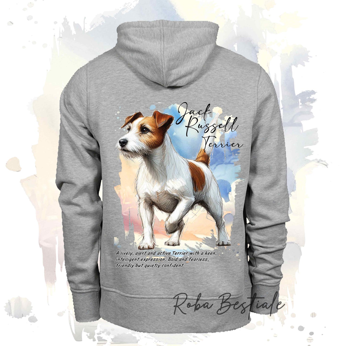 Felpa BEHAVIOR - JACK RUSSELL TERRIER BROKEN Bianco Fulvo - Standard FCI - Unisex - Grigia - dalla XS alla 3XL