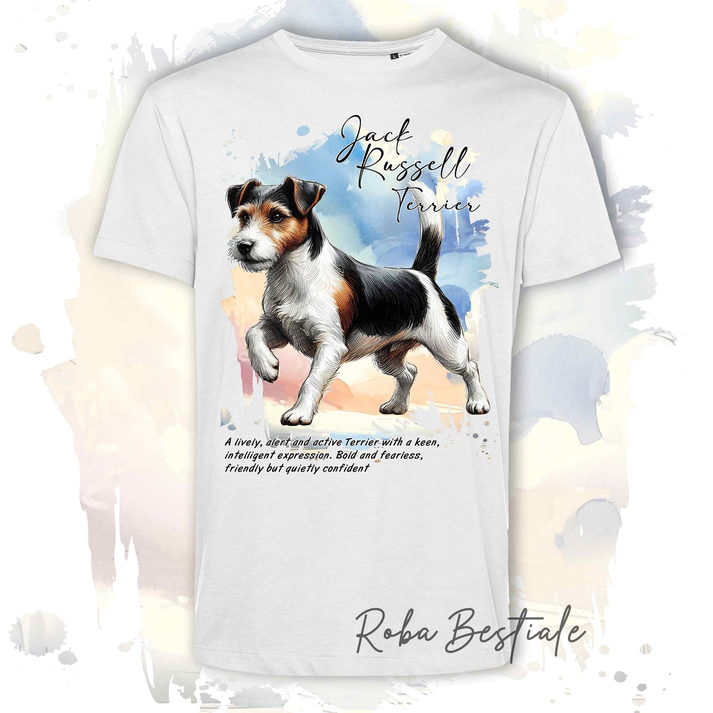 T-Shirt BEHAVIOR - JACK RUSSELL TERRIER BROKEN Tricolor - Standard FCI - 100% Cotone, Bianca, Uomo o Donna - dalla XS alla 5XL
