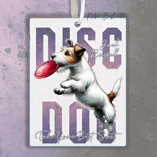 Deodorante Auto APTITUDE - DISC DOG - JACK RUSSELL TERRIER Broken - In Feltro, con cordino - 7,5 x 10 cm