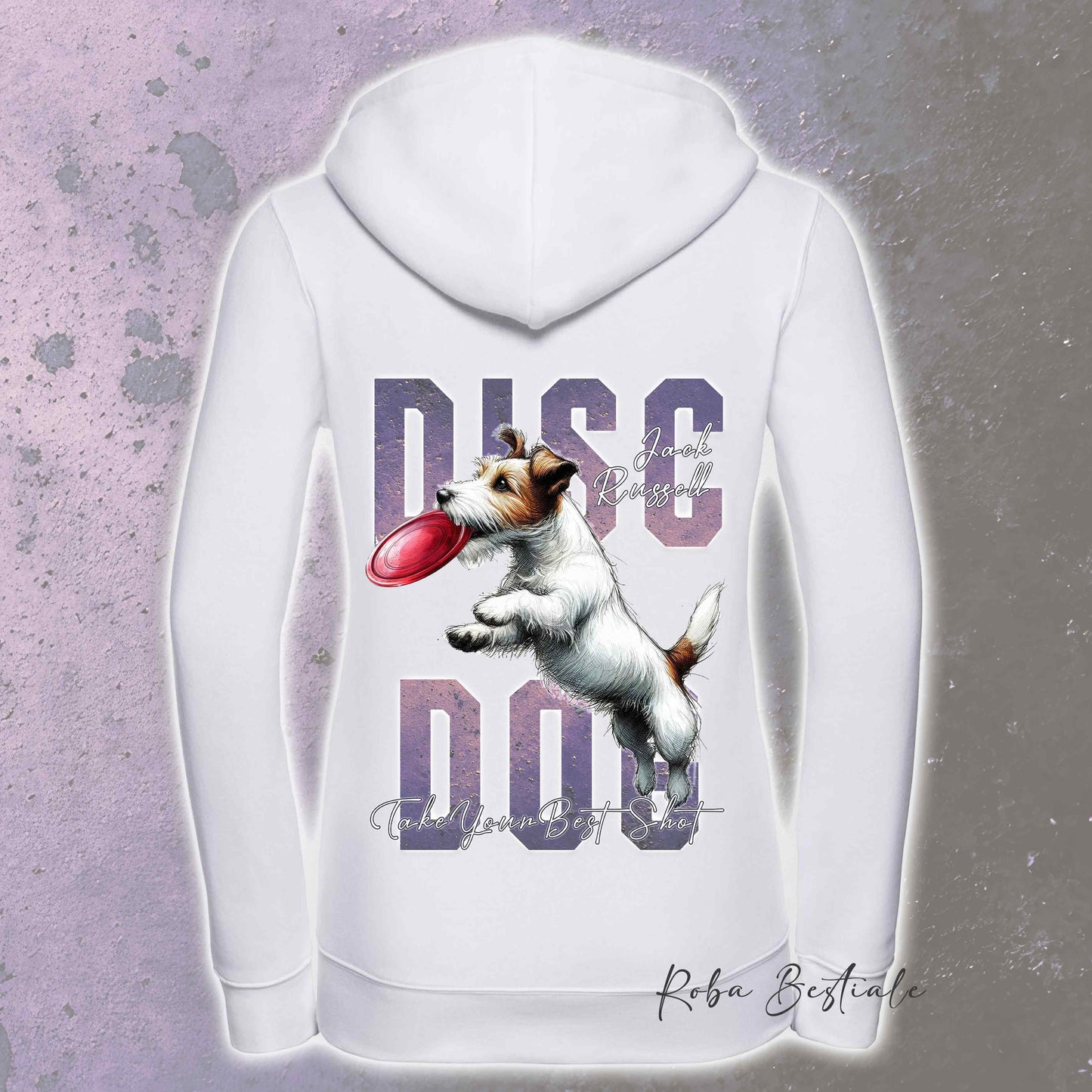 Felpa APTITUDE - DISC DOG - JACK RUSSELL TERRIER Broken - Con Cappuccio e Full Zip, Uomo o Donna, in tanti colori - dalla XS alla 5XL