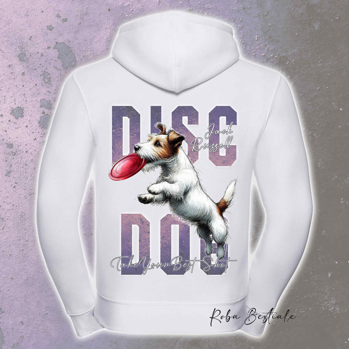 Felpa APTITUDE - DISC DOG - JACK RUSSELL TERRIER Broken - Con Cappuccio e Full Zip, Uomo o Donna, in tanti colori - dalla XS alla 5XL