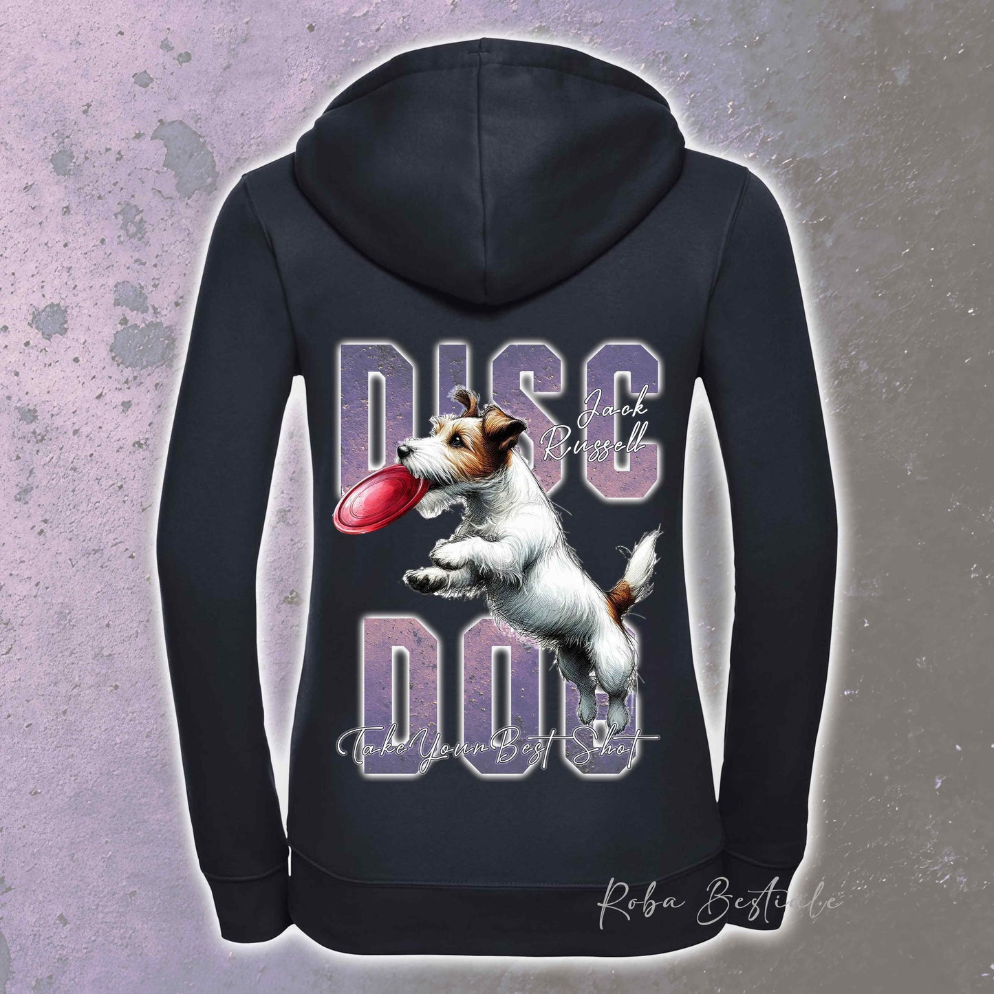 Felpa APTITUDE - DISC DOG - JACK RUSSELL TERRIER Broken - Con Cappuccio e Full Zip, Uomo o Donna, in tanti colori - dalla XS alla 5XL