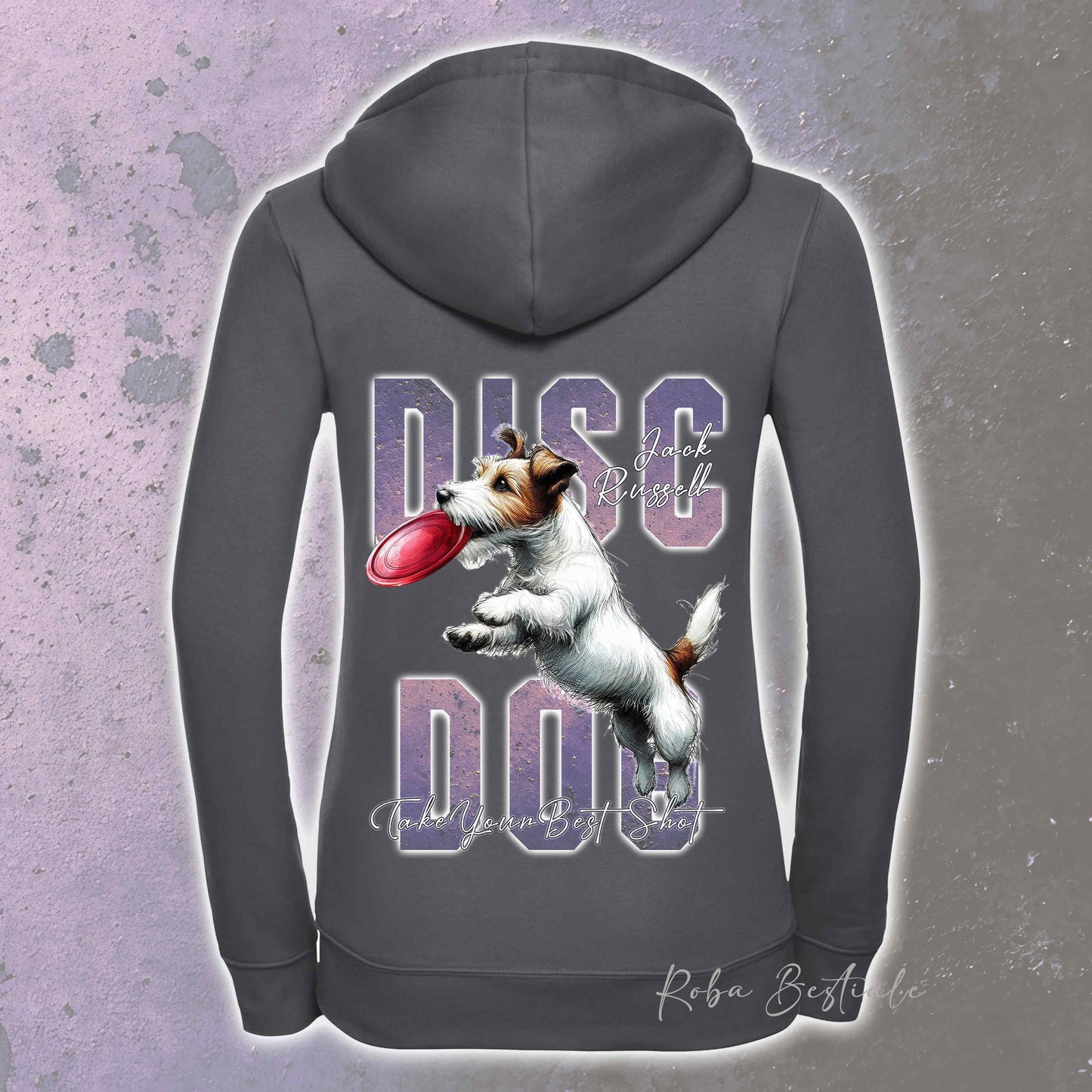 Felpa APTITUDE - DISC DOG - JACK RUSSELL TERRIER Broken - Con Cappuccio e Full Zip, Uomo o Donna, in tanti colori - dalla XS alla 5XL