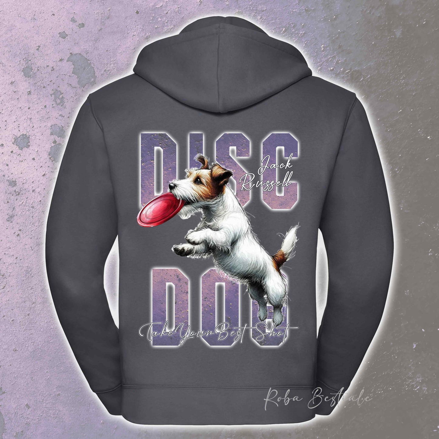 Felpa APTITUDE - DISC DOG - JACK RUSSELL TERRIER Broken - Con Cappuccio e Full Zip, Uomo o Donna, in tanti colori - dalla XS alla 5XL