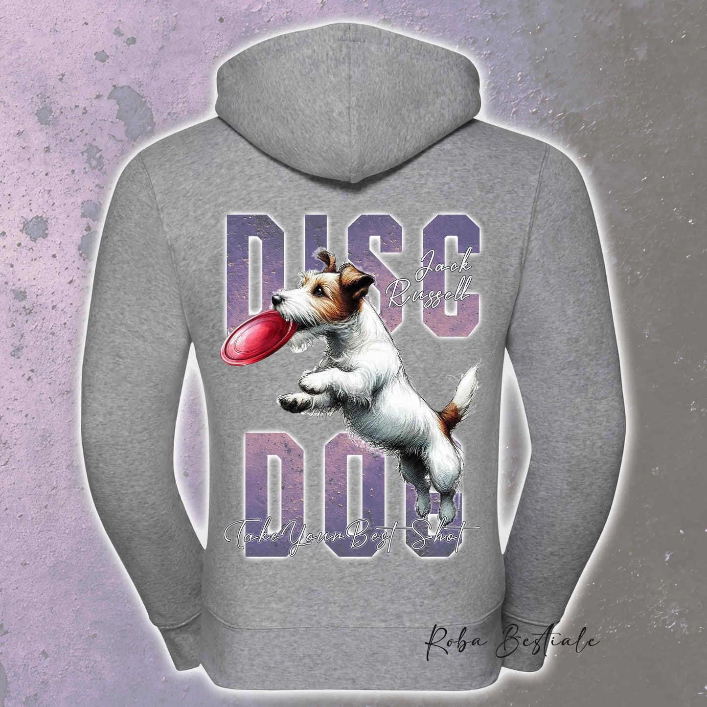 Felpa APTITUDE - DISC DOG - JACK RUSSELL TERRIER Broken - Con Cappuccio e Full Zip, Uomo o Donna, in tanti colori - dalla XS alla 5XL