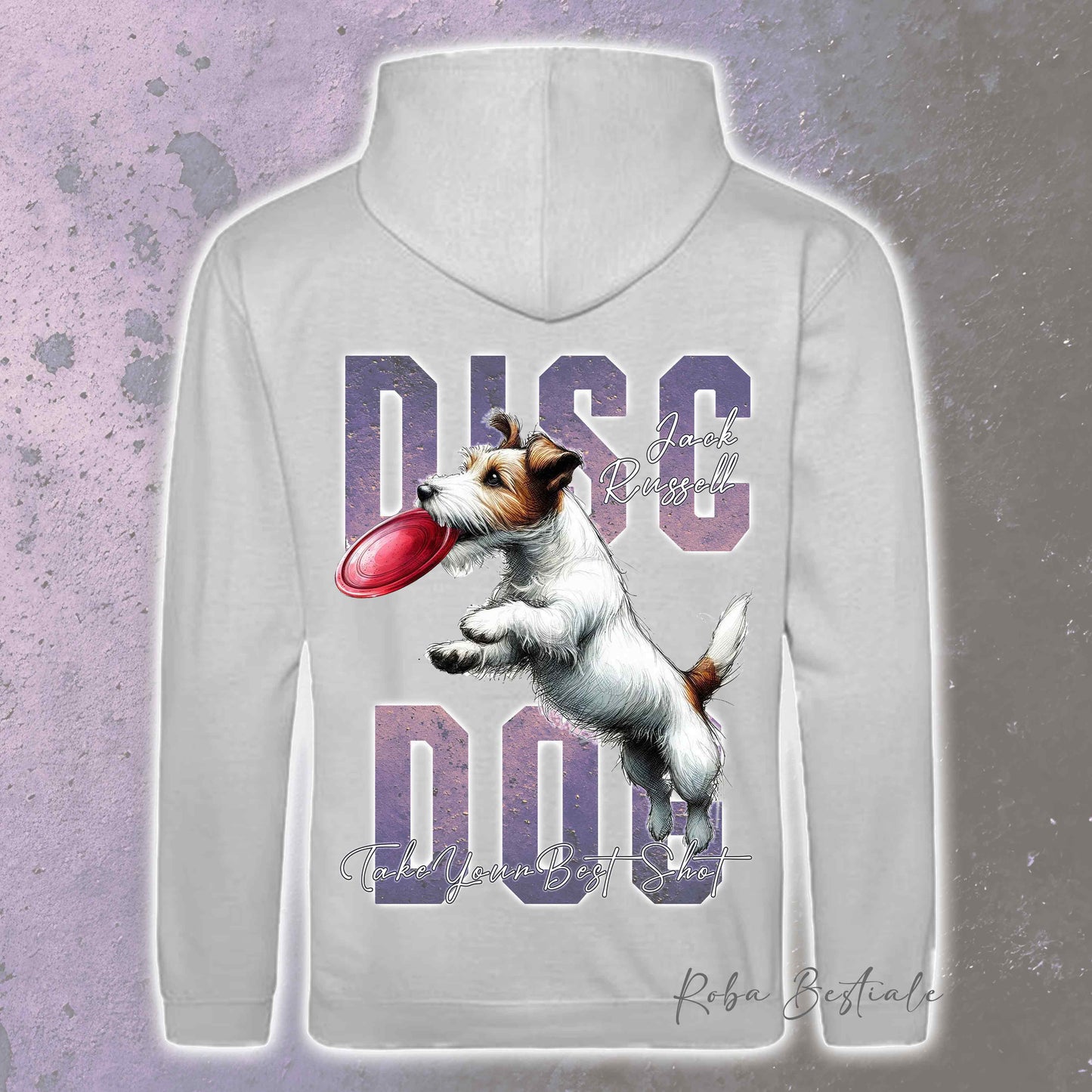 Felpa APTITUDE - DISC DOG - JACK RUSSELL TERRIER Broken - Con Cappuccio e Tasconi, Unisex, in tanti colori - dalla XS alla 5XL