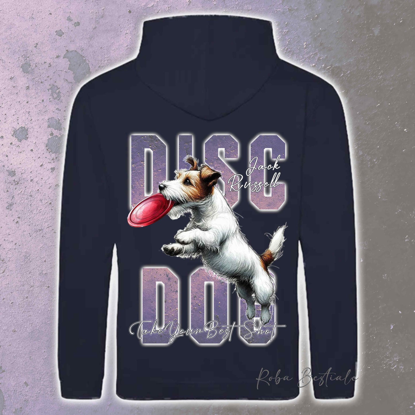 Felpa APTITUDE - DISC DOG - JACK RUSSELL TERRIER Broken - Con Cappuccio e Tasconi, Unisex, in tanti colori - dalla XS alla 5XL