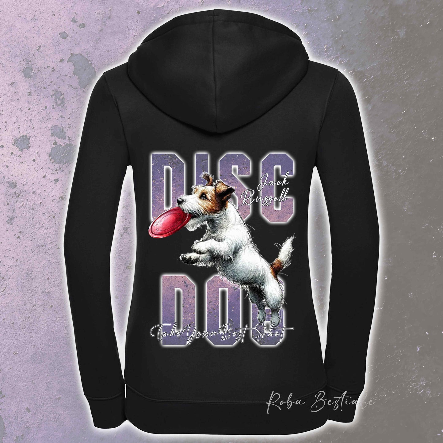Felpa APTITUDE - DISC DOG - JACK RUSSELL TERRIER Broken - Con Cappuccio e Full Zip, Uomo o Donna, in tanti colori - dalla XS alla 5XL