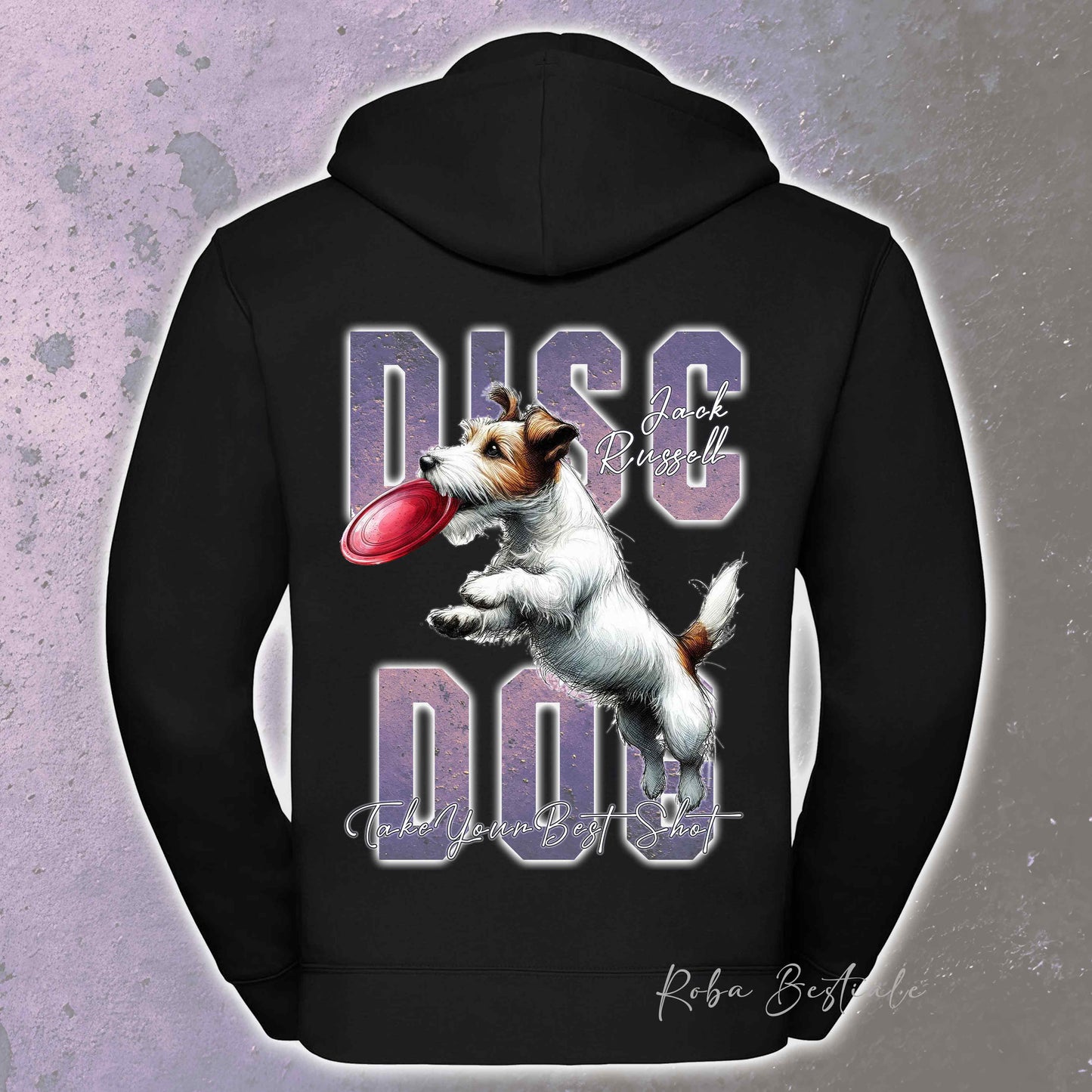 Felpa APTITUDE - DISC DOG - JACK RUSSELL TERRIER Broken - Con Cappuccio e Full Zip, Uomo o Donna, in tanti colori - dalla XS alla 5XL