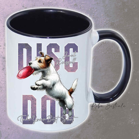Tazza APTITUDE - DISC DOG - JACK RUSSELL TERRIER Broken - In Ceramica, con manico e interno colorato - 330 ml