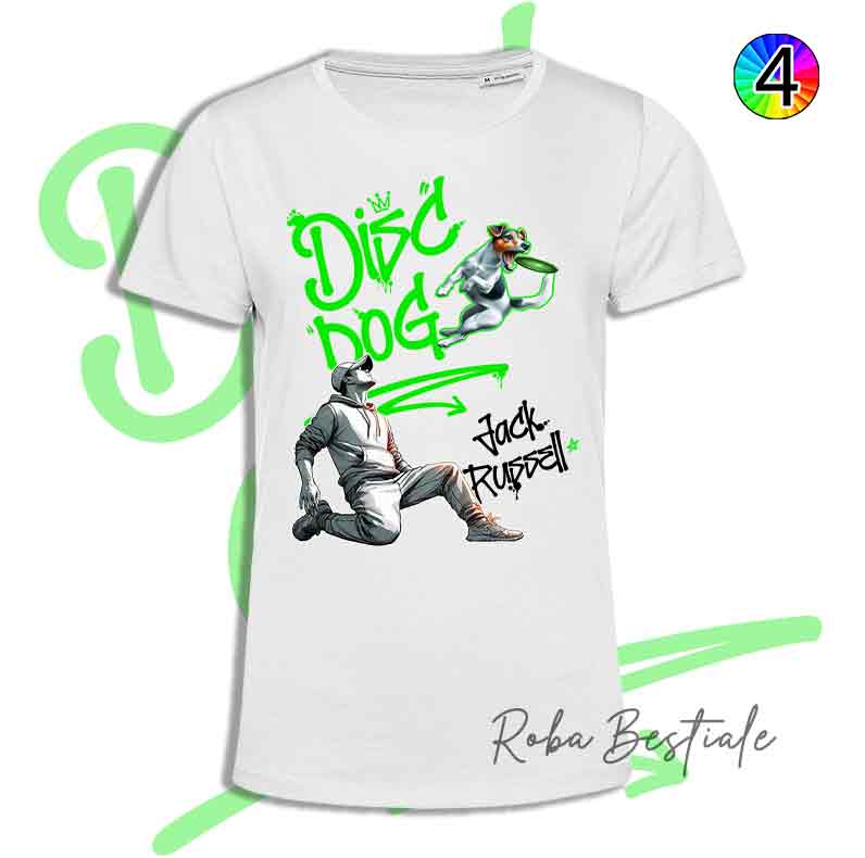 T-Shirt Disc Dog GRAFFITI - JACK RUSSELL TERRIER - Design "BOY" - Dettagli in 4 colori!