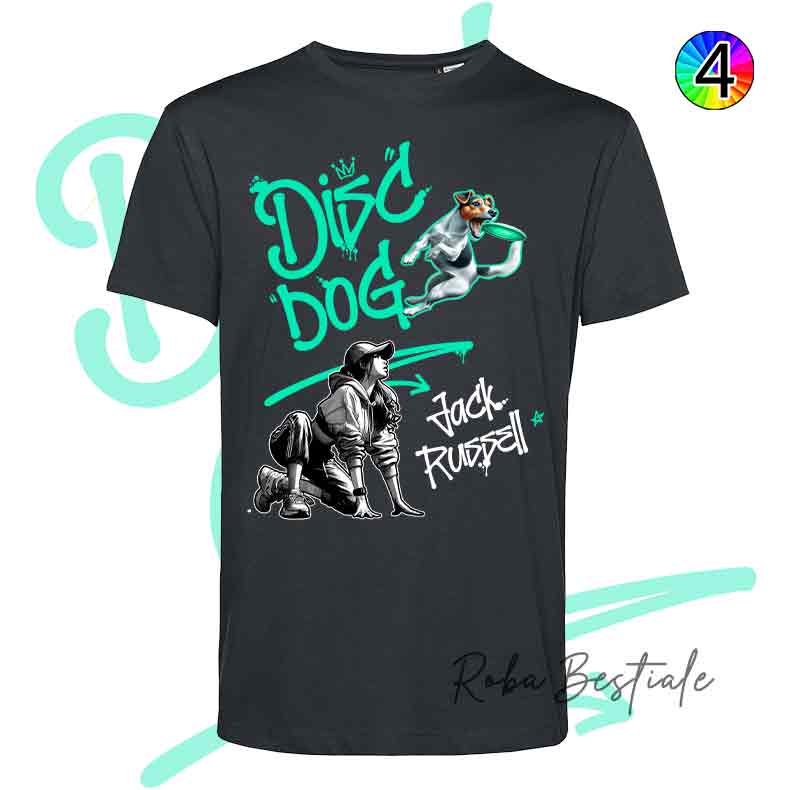 T-Shirt NERA Disc Dog GRAFFITI - JACK RUSSELL TERRIER - Design "GIRL" - Dettagli in 4 colori!