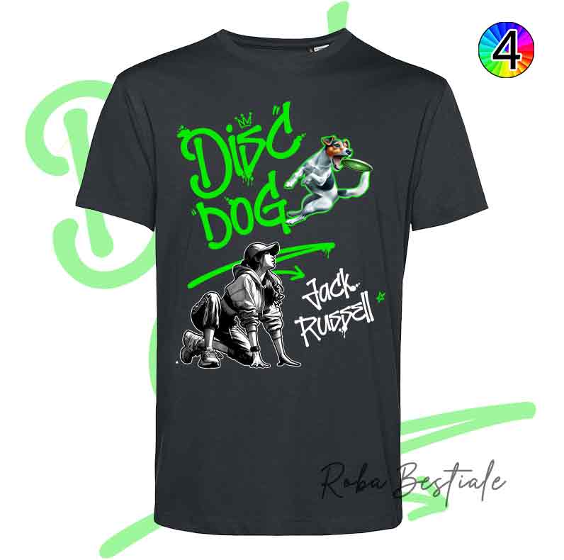 T-Shirt NERA Disc Dog GRAFFITI - JACK RUSSELL TERRIER - Design "GIRL" - Dettagli in 4 colori!