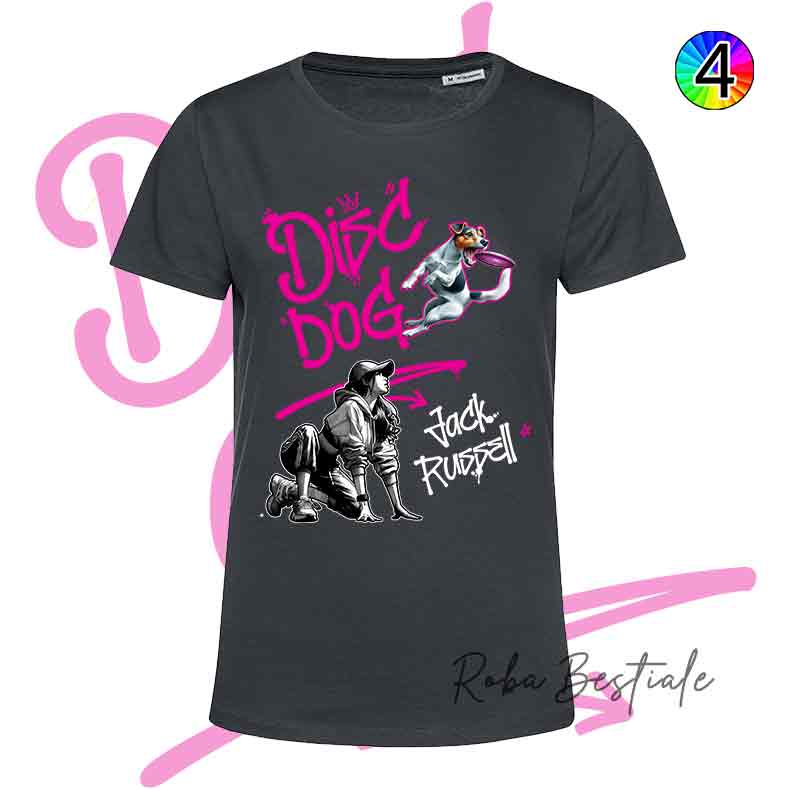 T-Shirt NERA Disc Dog GRAFFITI - JACK RUSSELL TERRIER - Design "GIRL" - Dettagli in 4 colori!
