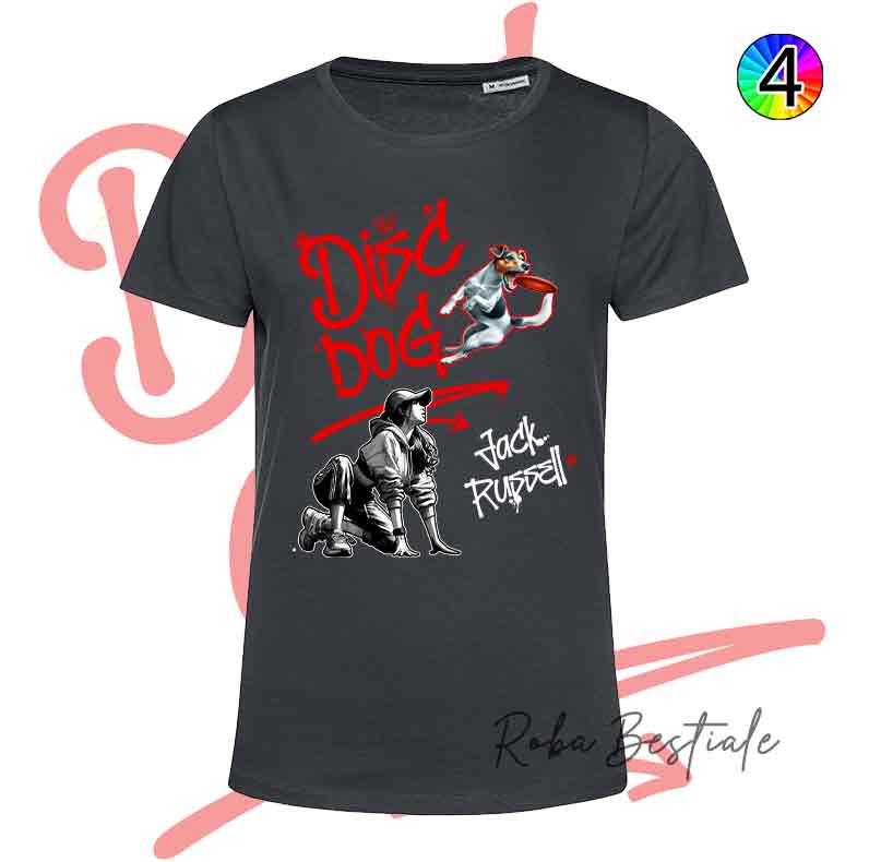 T-Shirt NERA Disc Dog GRAFFITI - JACK RUSSELL TERRIER - Design "GIRL" - Dettagli in 4 colori!