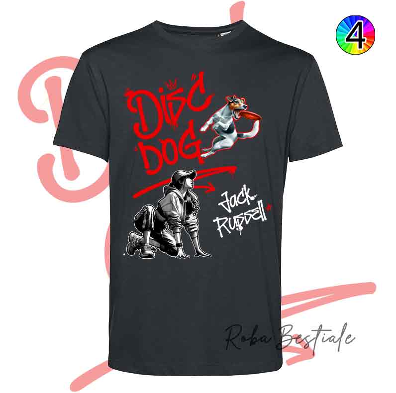 T-Shirt NERA Disc Dog GRAFFITI - JACK RUSSELL TERRIER - Design "GIRL" - Dettagli in 4 colori!