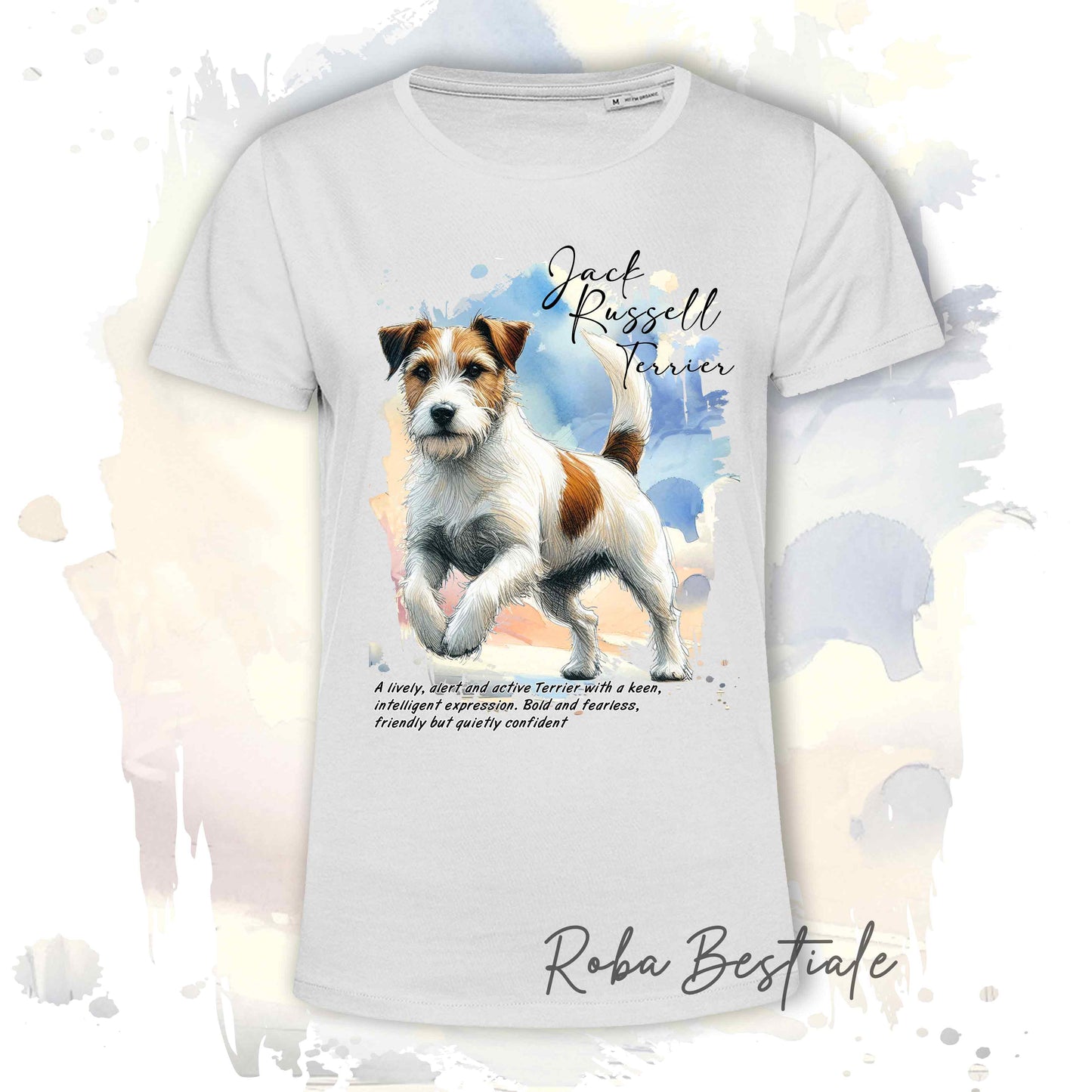 T-Shirt BEHAVIOR - JACK RUSSELL TERRIER a Pelo RUVIDO Bianco Fulvo - Standard FCI - 100% Cotone, Bianca, Uomo o Donna - dalla XS alla 5XL