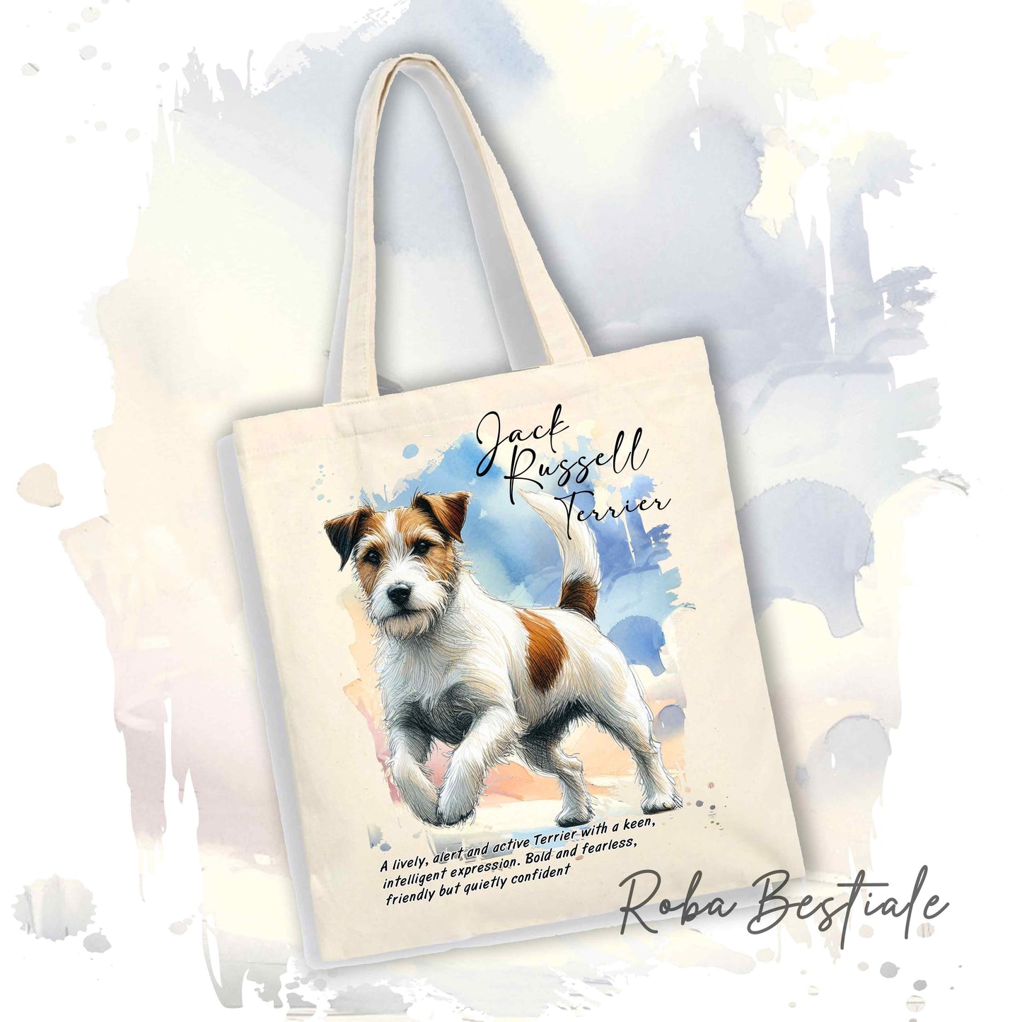 Shopper BEHAVIOR - JACK RUSSELL TERRIER a Pelo RUVIDO Bianco Fulvo - Standard FCI - Diversi colori disponibili, 100% Cotone