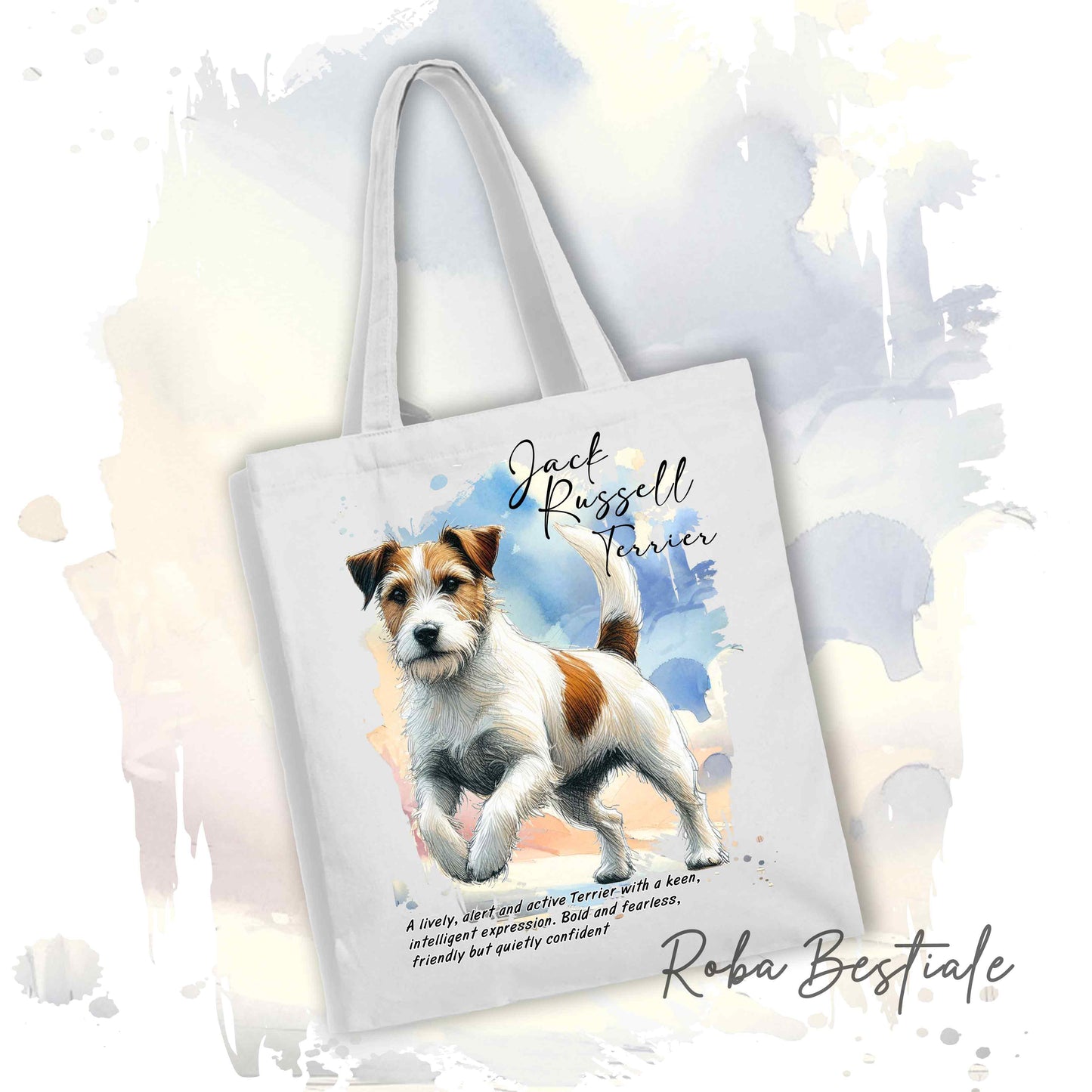 Shopper BEHAVIOR - JACK RUSSELL TERRIER a Pelo RUVIDO Bianco Fulvo - Standard FCI - Diversi colori disponibili, 100% Cotone
