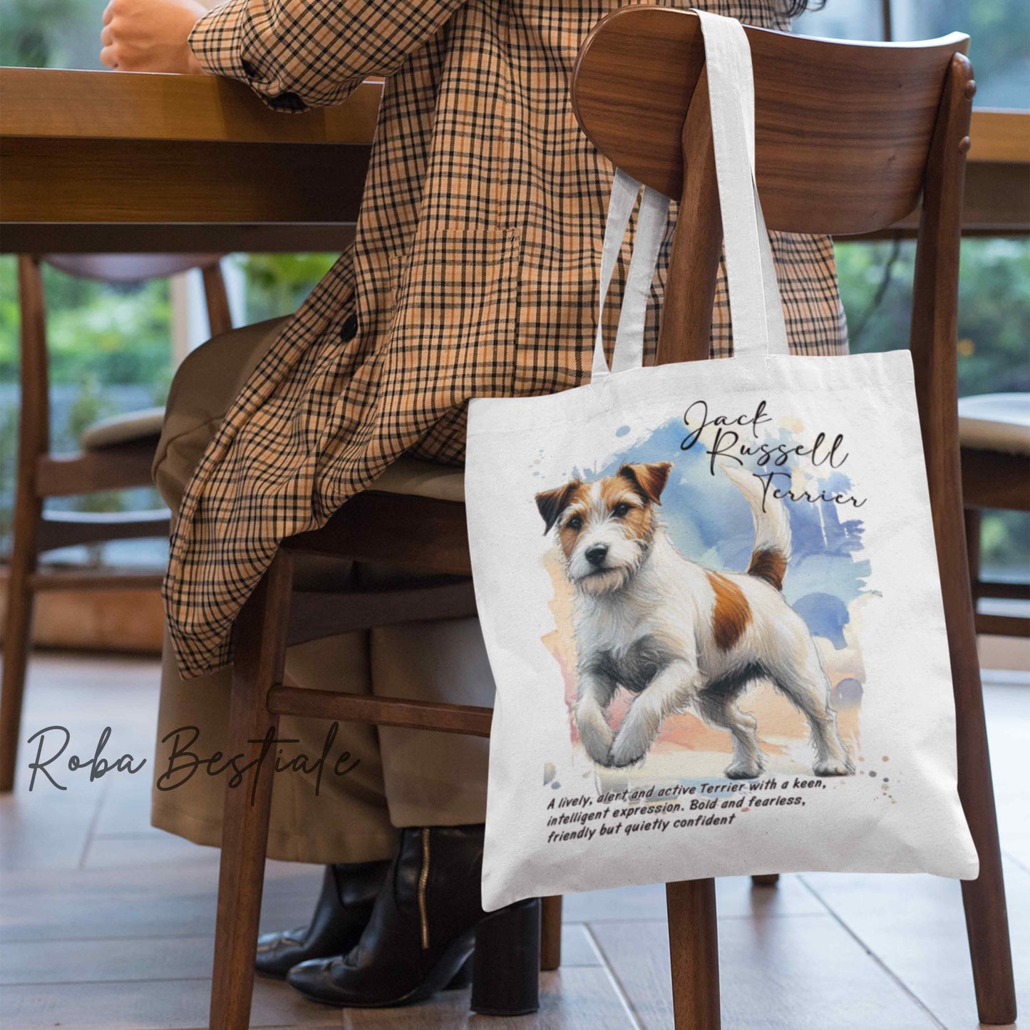 Shopper BEHAVIOR - JACK RUSSELL TERRIER a Pelo RUVIDO Bianco Fulvo - Standard FCI - Diversi colori disponibili, 100% Cotone