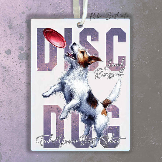 Deodorante Auto APTITUDE - DISC DOG - JACK RUSSELL TERRIER Rough - In Feltro, con cordino - 7,5 x 10 cm