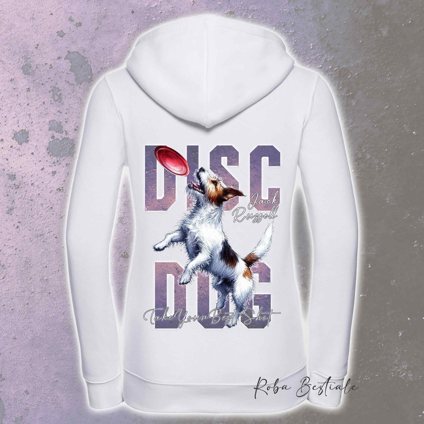 Felpa APTITUDE - DISC DOG - JACK RUSSELL TERRIER Rough - Con Cappuccio e Full Zip, Uomo o Donna, in tanti colori - dalla XS alla 5XL