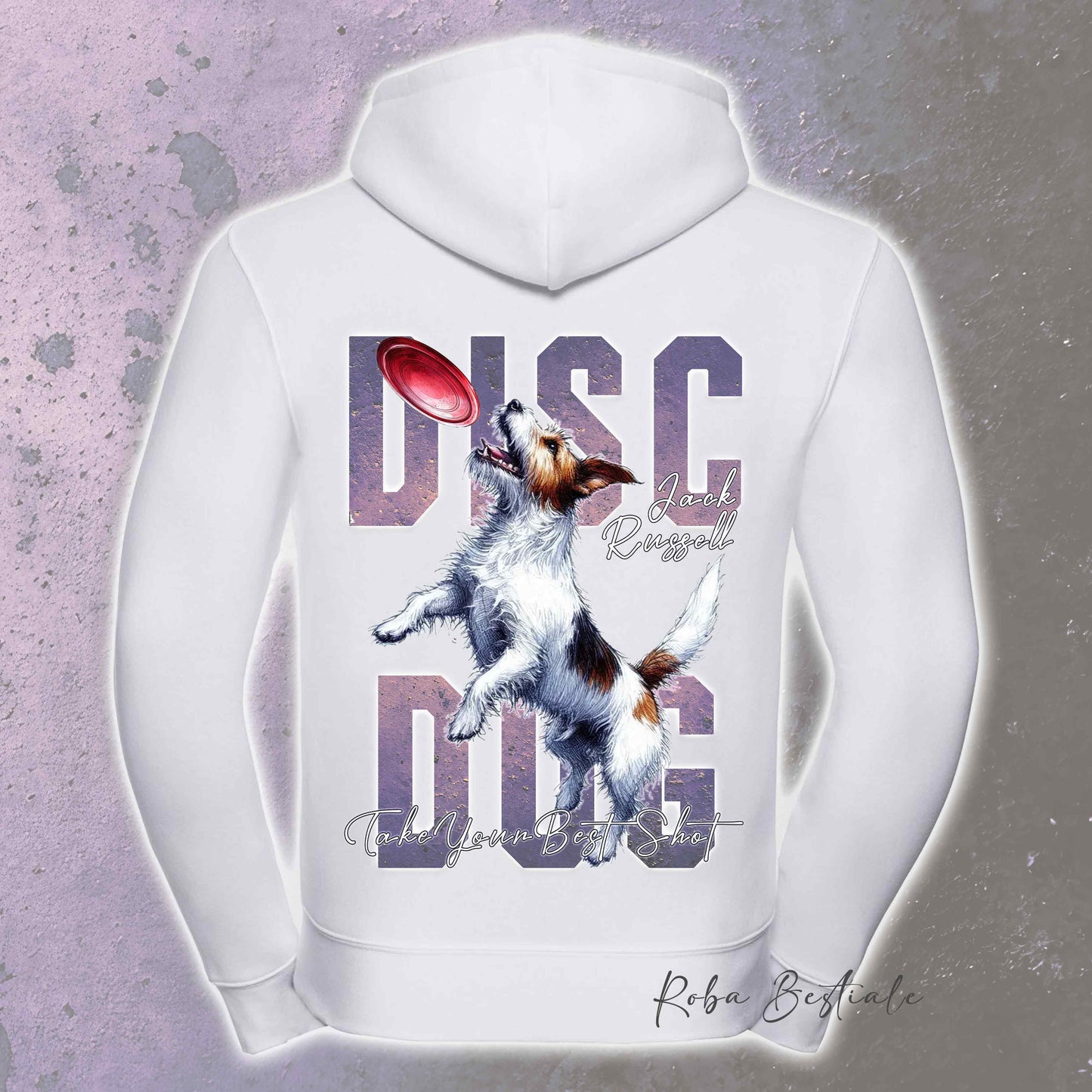 Felpa APTITUDE - DISC DOG - JACK RUSSELL TERRIER Rough - Con Cappuccio e Full Zip, Uomo o Donna, in tanti colori - dalla XS alla 5XL