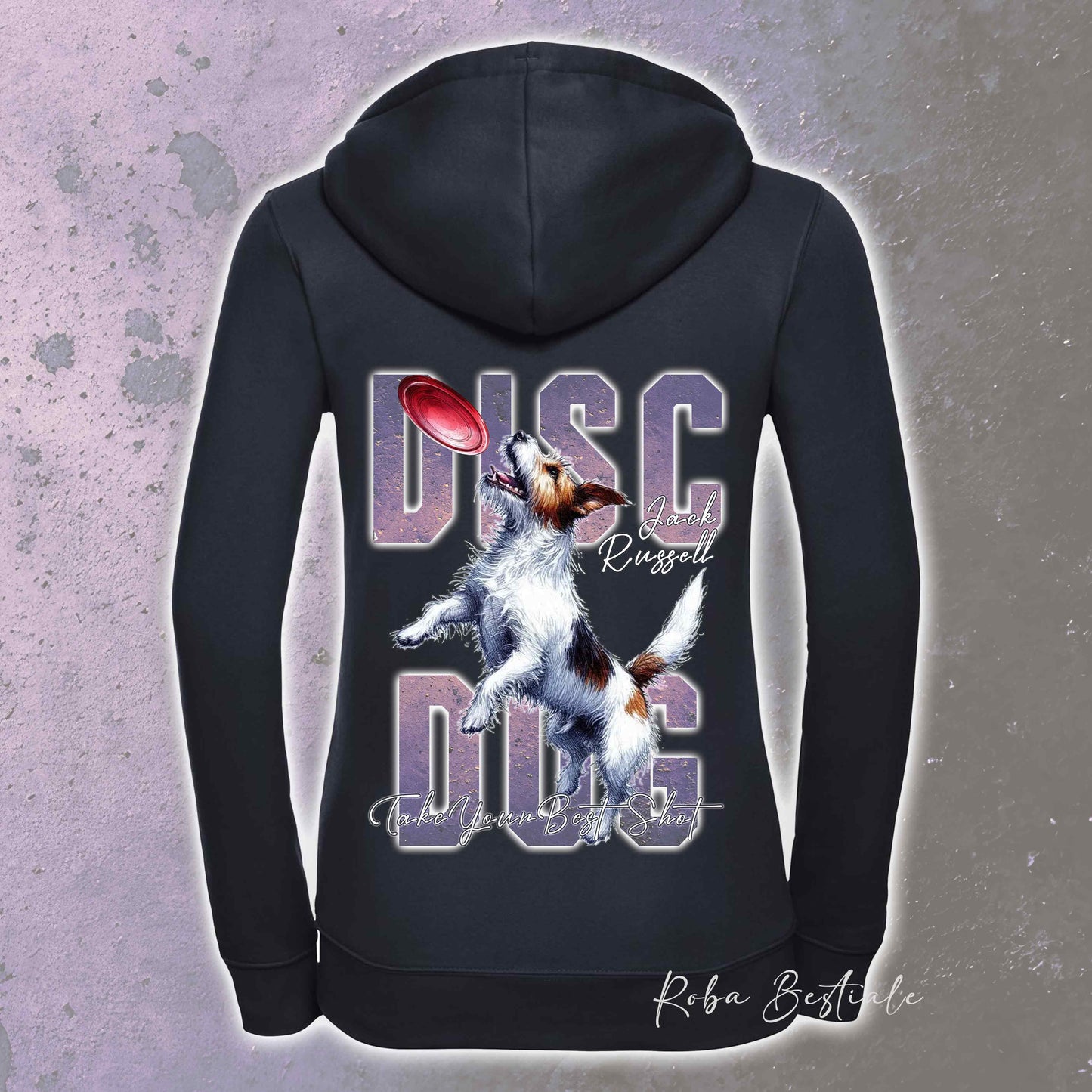Felpa APTITUDE - DISC DOG - JACK RUSSELL TERRIER Rough - Con Cappuccio e Full Zip, Uomo o Donna, in tanti colori - dalla XS alla 5XL
