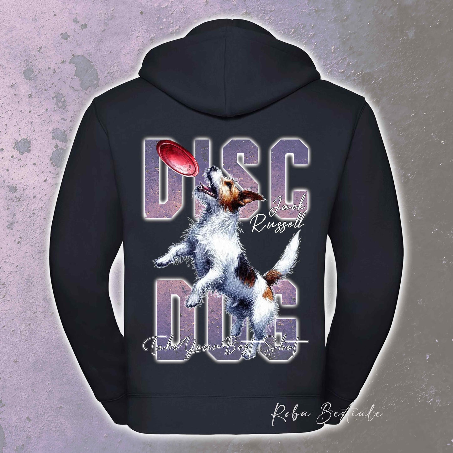 Felpa APTITUDE - DISC DOG - JACK RUSSELL TERRIER Rough - Con Cappuccio e Full Zip, Uomo o Donna, in tanti colori - dalla XS alla 5XL