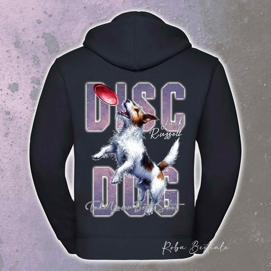 Felpa APTITUDE - DISC DOG - JACK RUSSELL TERRIER Rough - Con Cappuccio e Full Zip, Uomo o Donna, in tanti colori - dalla XS alla 5XL