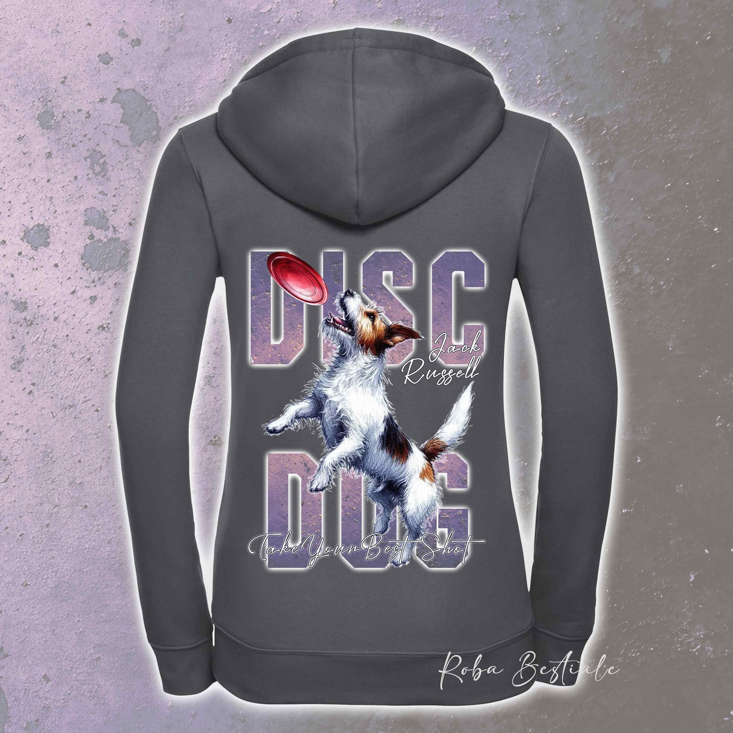 Felpa APTITUDE - DISC DOG - JACK RUSSELL TERRIER Rough - Con Cappuccio e Full Zip, Uomo o Donna, in tanti colori - dalla XS alla 5XL