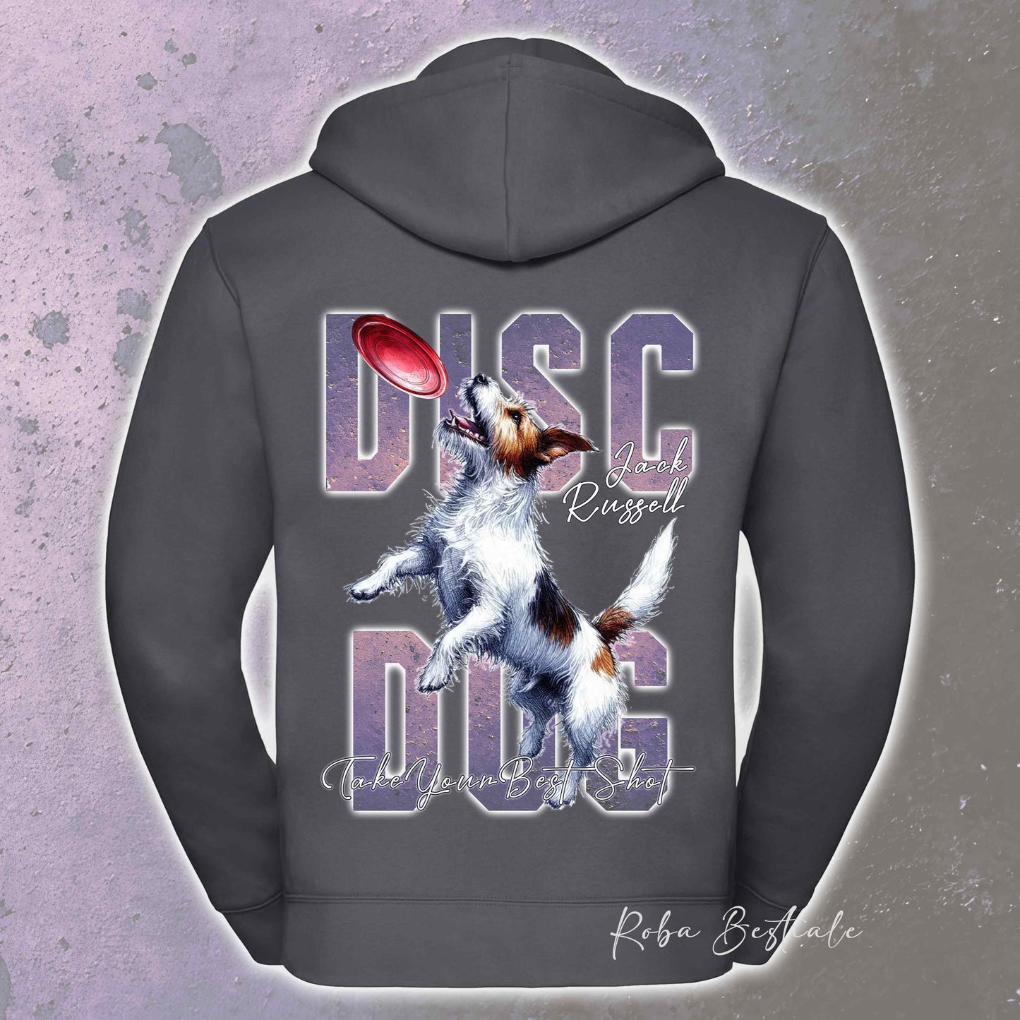 Felpa APTITUDE - DISC DOG - JACK RUSSELL TERRIER Rough - Con Cappuccio e Full Zip, Uomo o Donna, in tanti colori - dalla XS alla 5XL