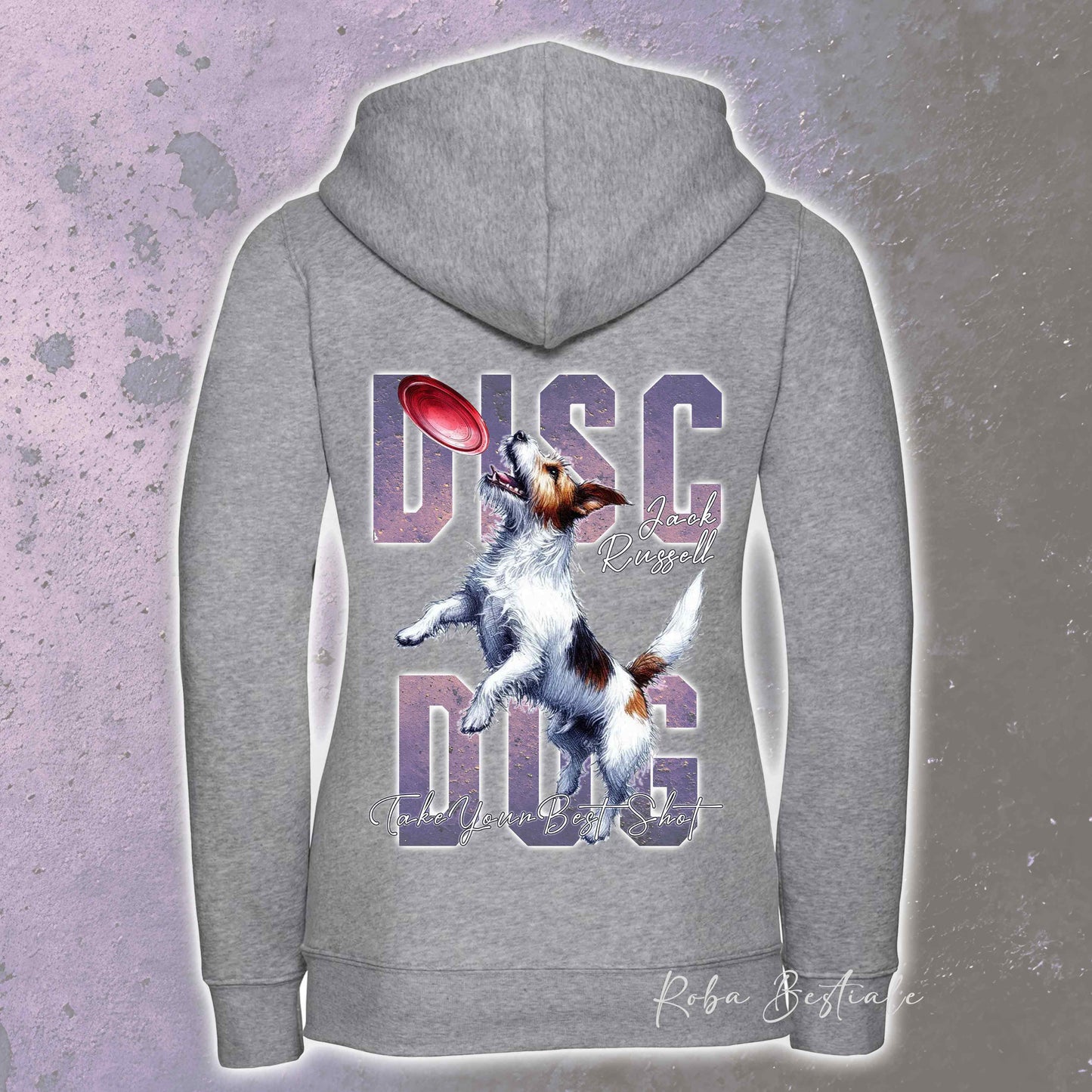 Felpa APTITUDE - DISC DOG - JACK RUSSELL TERRIER Rough - Con Cappuccio e Full Zip, Uomo o Donna, in tanti colori - dalla XS alla 5XL