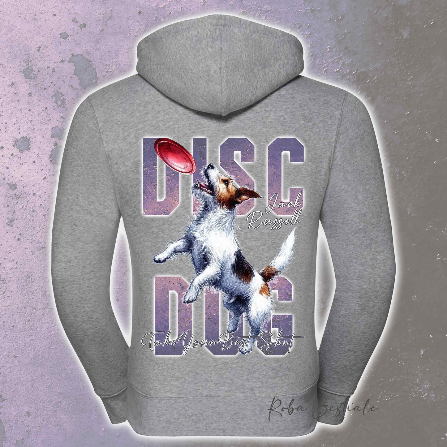 Felpa APTITUDE - DISC DOG - JACK RUSSELL TERRIER Rough - Con Cappuccio e Full Zip, Uomo o Donna, in tanti colori - dalla XS alla 5XL
