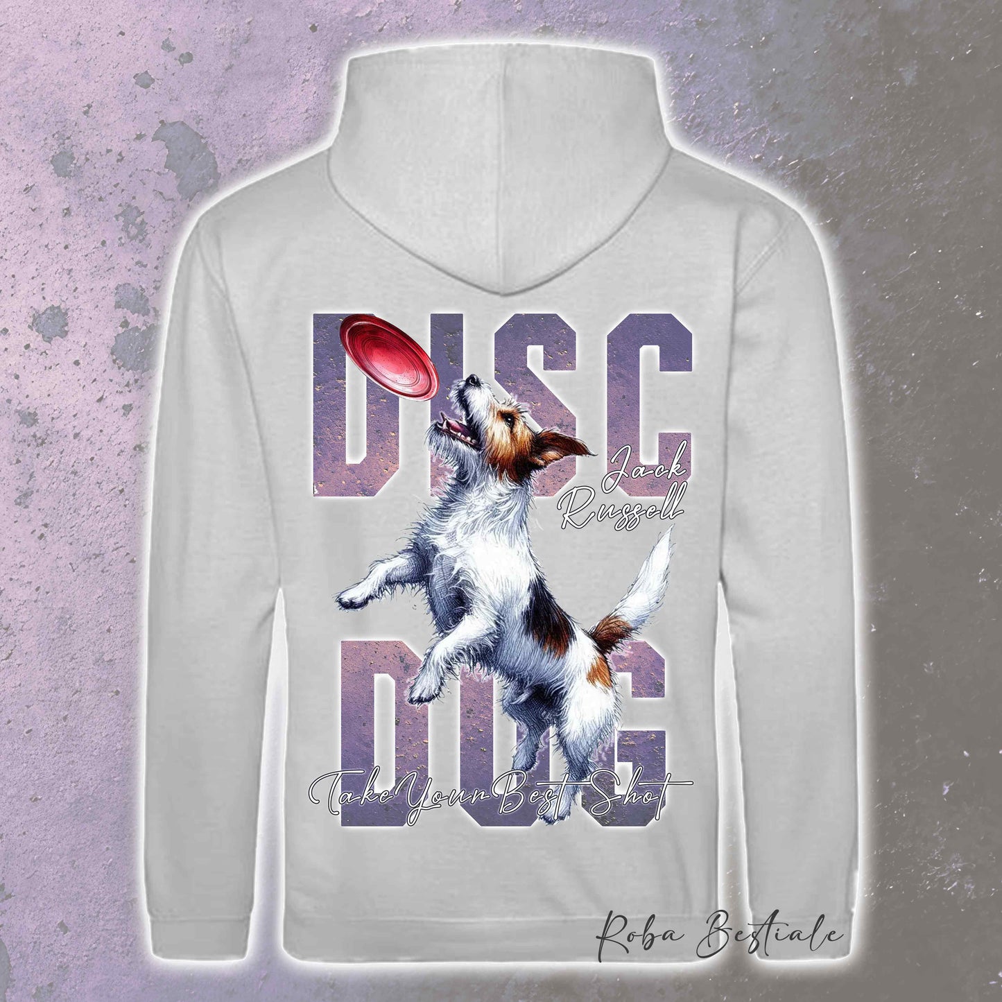 Felpa APTITUDE - DISC DOG - JACK RUSSELL TERRIER Rough - Con Cappuccio e Tasconi, Unisex, in tanti colori - dalla XS alla 5XL