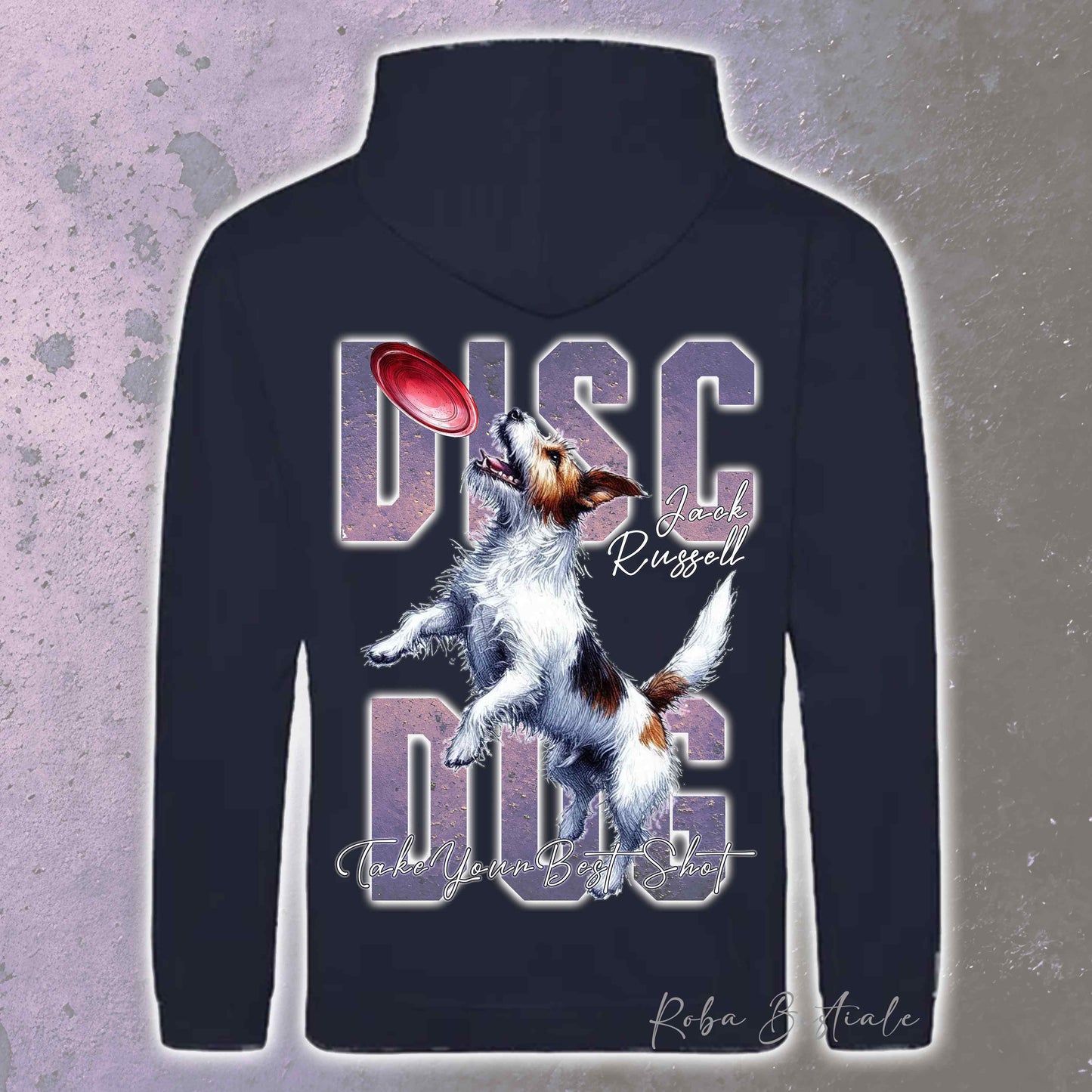 Felpa APTITUDE - DISC DOG - JACK RUSSELL TERRIER Rough - Con Cappuccio e Tasconi, Unisex, in tanti colori - dalla XS alla 5XL
