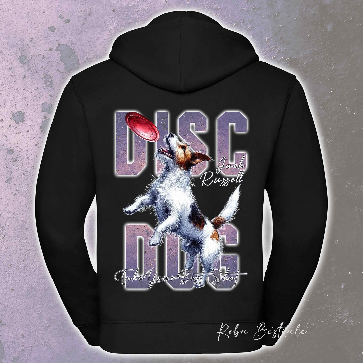 Felpa APTITUDE - DISC DOG - JACK RUSSELL TERRIER Rough - Con Cappuccio e Full Zip, Uomo o Donna, in tanti colori - dalla XS alla 5XL