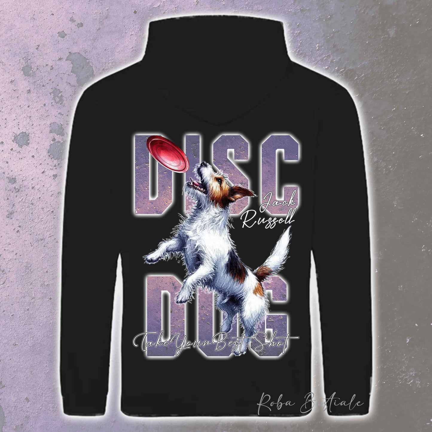 Felpa APTITUDE - DISC DOG - JACK RUSSELL TERRIER Rough - Con Cappuccio e Tasconi, Unisex, in tanti colori - dalla XS alla 5XL