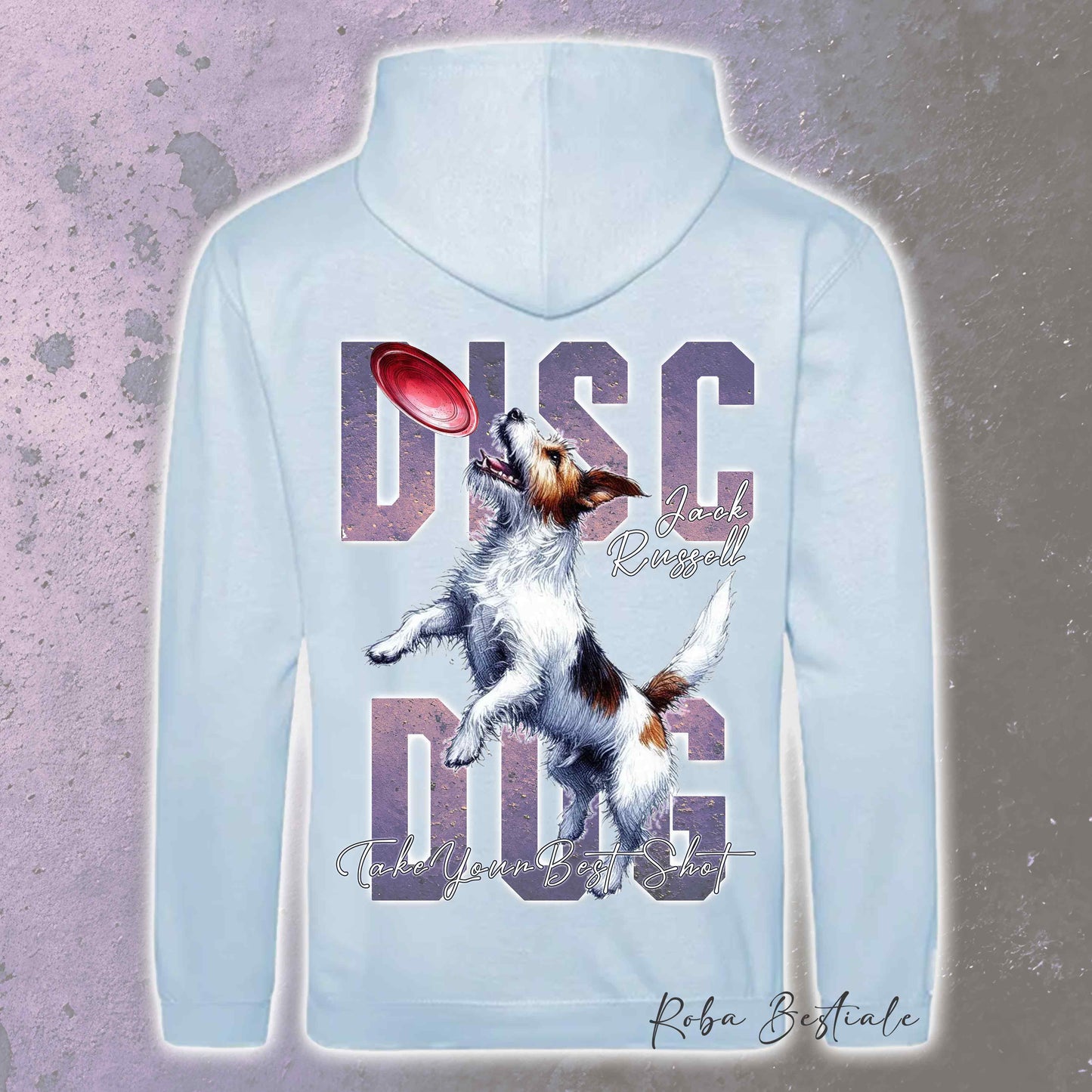 Felpa APTITUDE - DISC DOG - JACK RUSSELL TERRIER Rough - Con Cappuccio e Tasconi, Unisex, in tanti colori - dalla XS alla 5XL