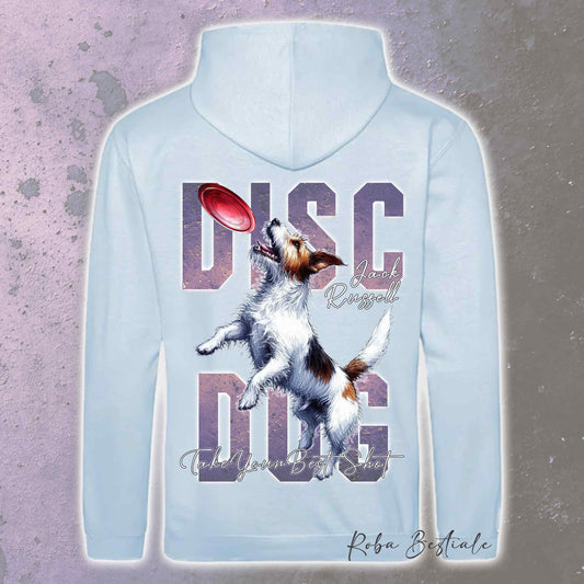 Felpa APTITUDE - DISC DOG - JACK RUSSELL TERRIER Rough - Con Cappuccio e Tasconi, Unisex, in tanti colori - dalla XS alla 5XL